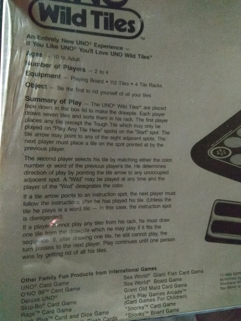 1984 Vintage UNO Wild Tiles Board Game, Hobbies & Toys, Toys & Games on