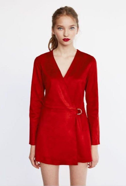 Zara red suede romper dress, Women's 