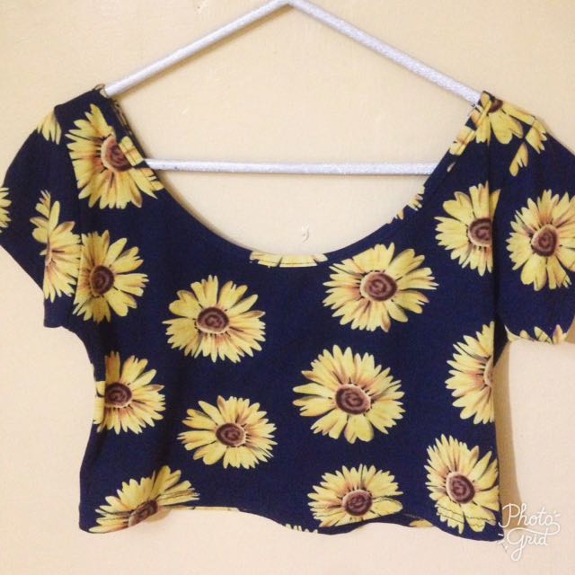 H M Sunflower Crop Top Women S Fashion Clothes On Carousell