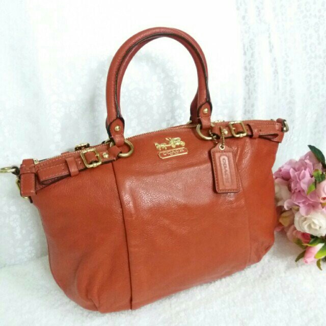 Coach Madison Leather Sophia Bag 18609 In Persimmon Orange On
