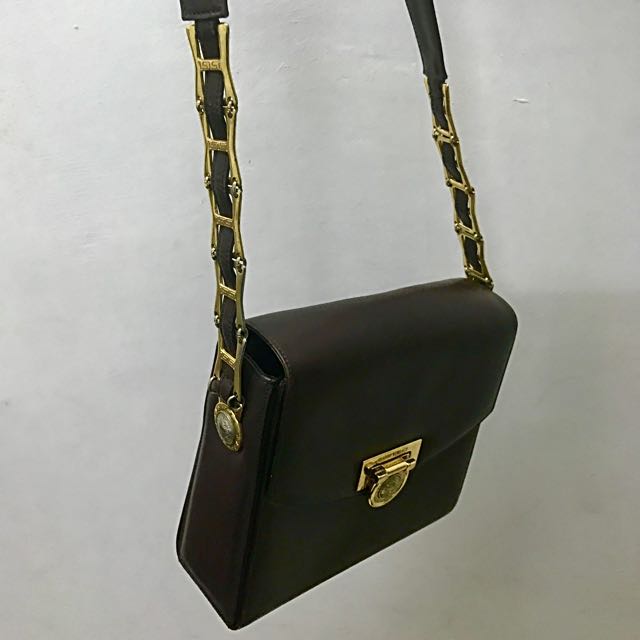 Gianni Versace GIANNI VERSACE 2way bag Medusa dark brown x leather han