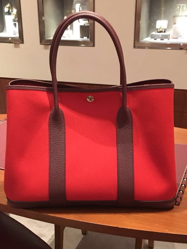 HERMÈS GARDEN PARTY 36 TOTE BAG IN PINK CANVAS & BLACK LEATHER