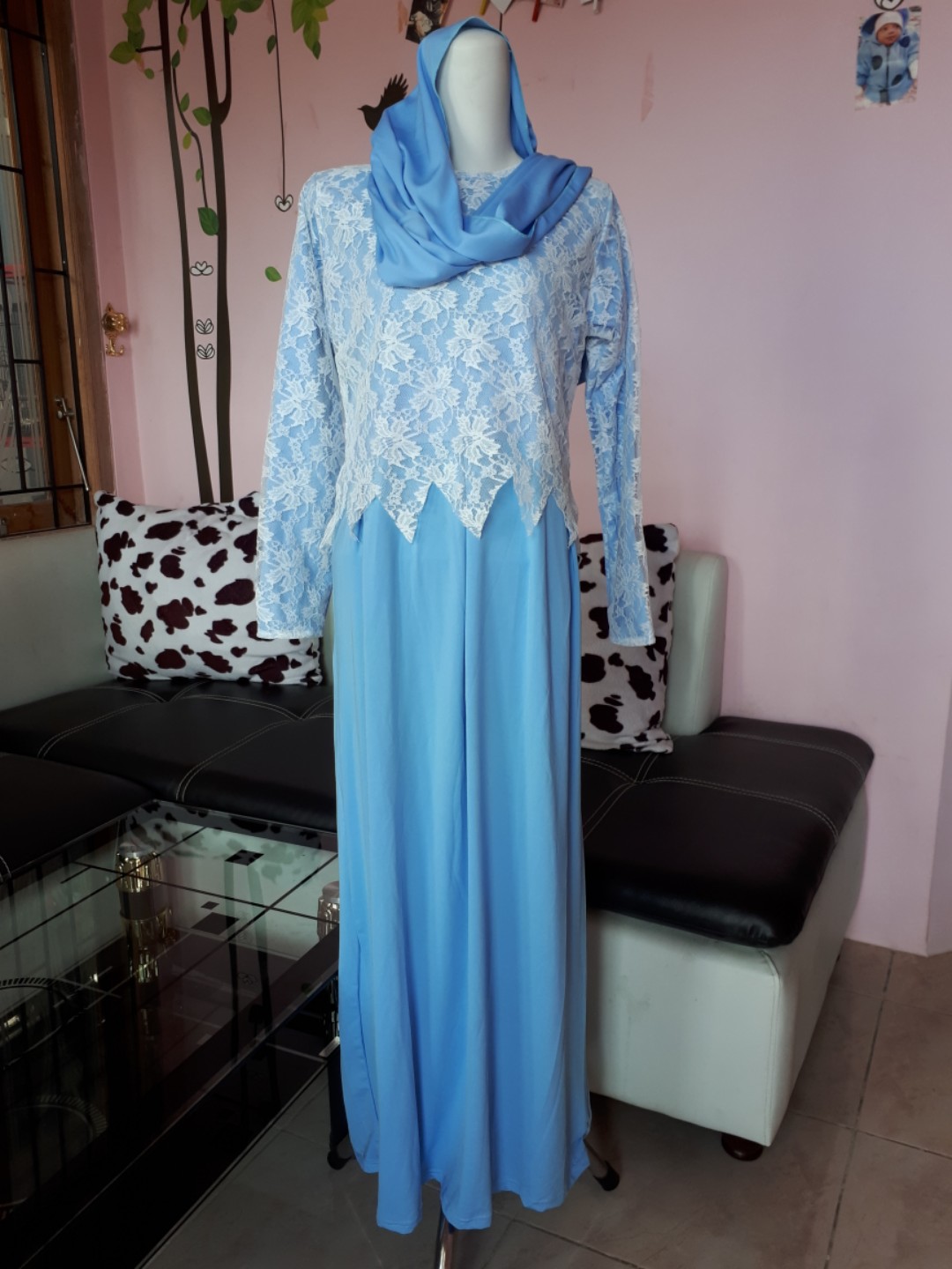 Set Gamis Maxi Khafali Biru Muda Olshop Fashion Olshop Muslim Di Carousell