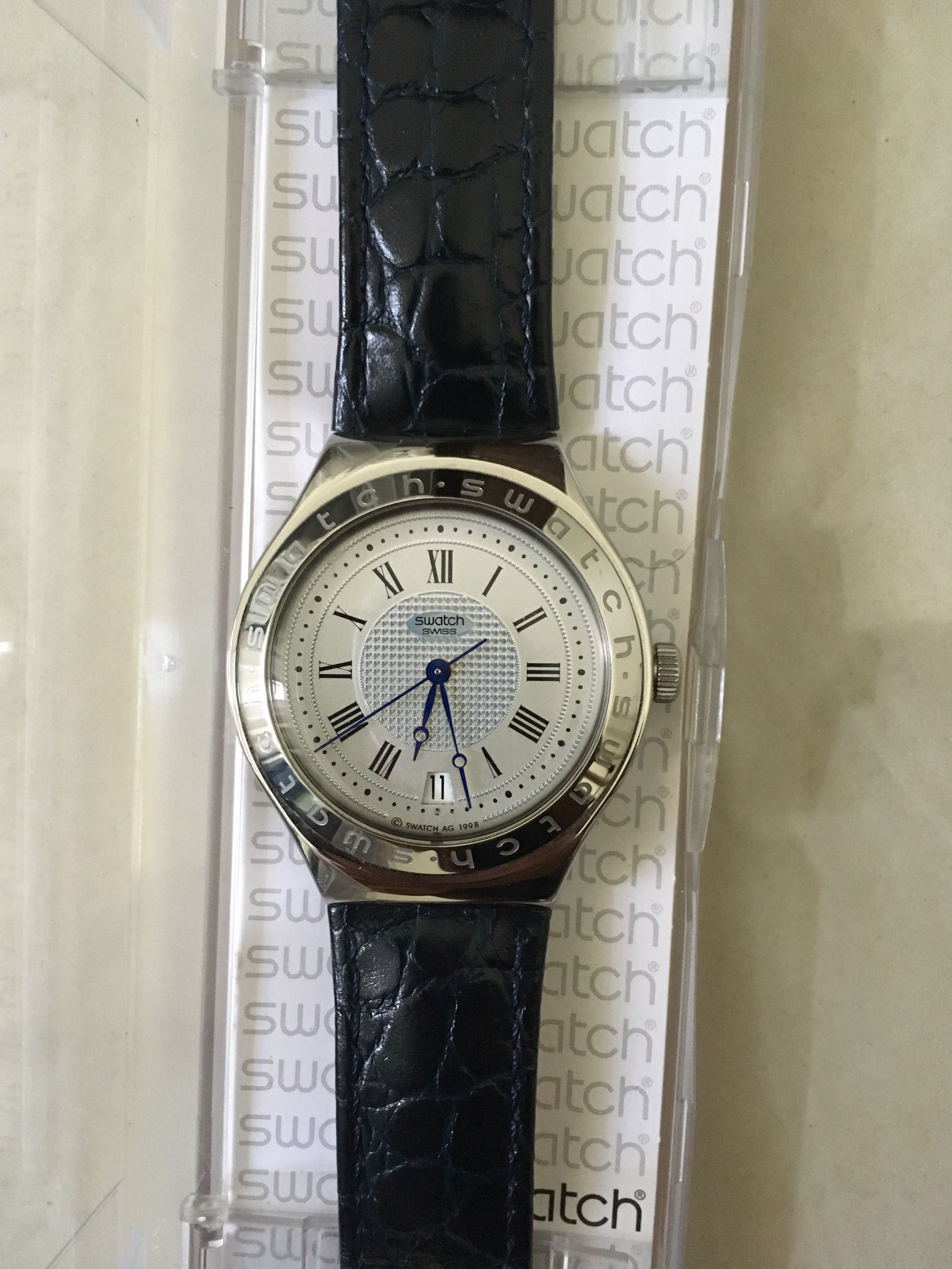 swatch automatic IRONY HERACLES YAS403 silver Navy leather
