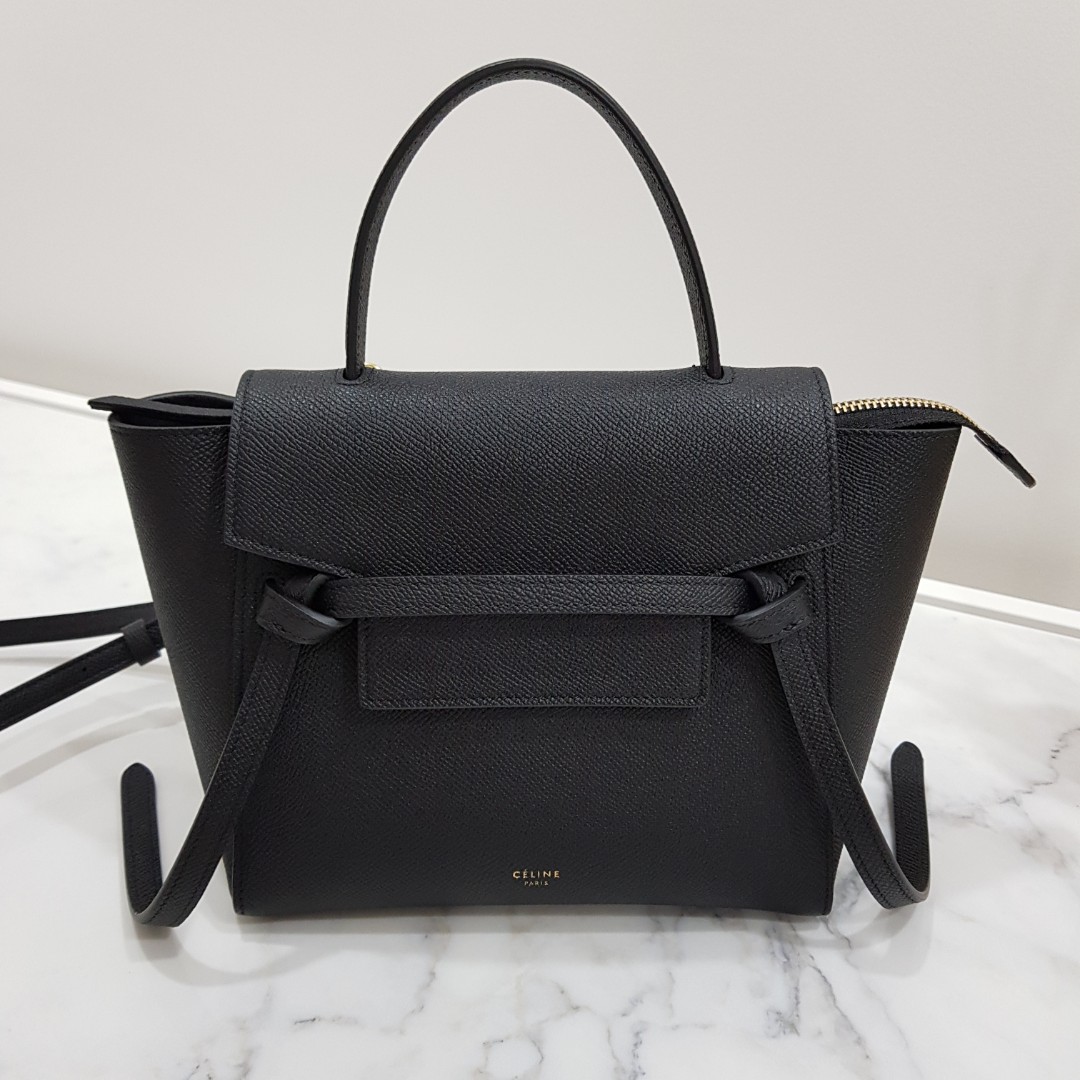 Celine Nano Belt Bag in Grained Calfskin (Black), Luxury, Bags 