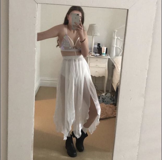 White Minah Mesh Maxi Skirt