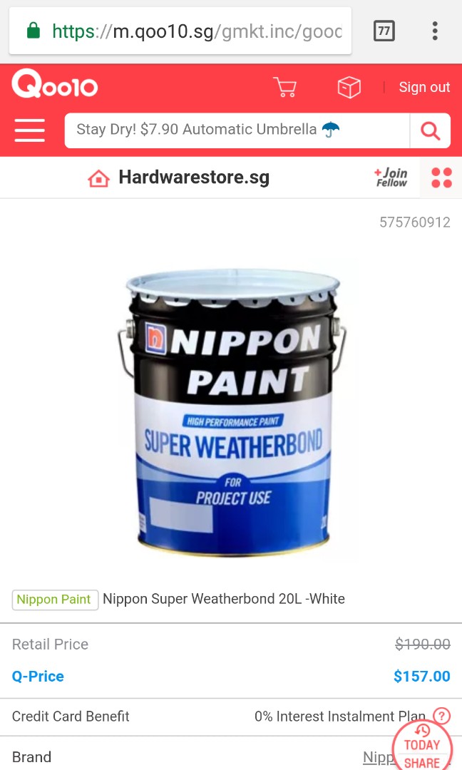 Nippon Paint Superweatherbond 20L Light Grey, Furniture & Home Living,  Furniture, Other Home Furniture On Carousell