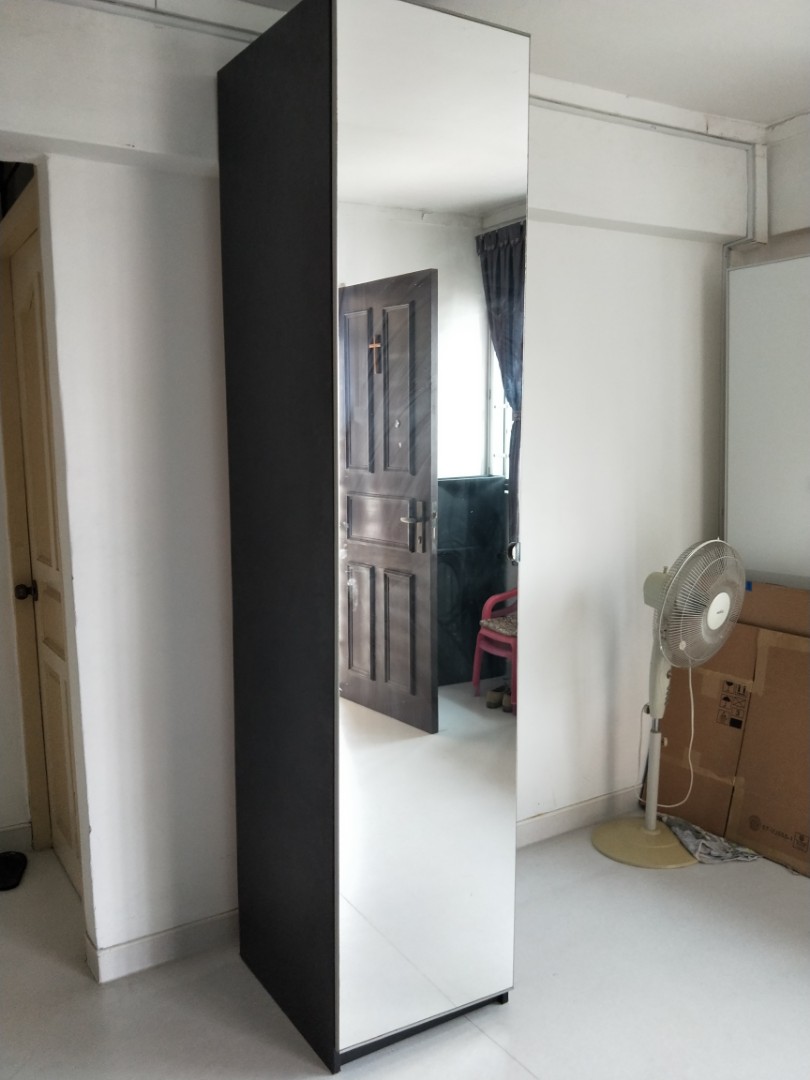 Single Door Wardrobe With Mirror Furniture Shelves Drawers On