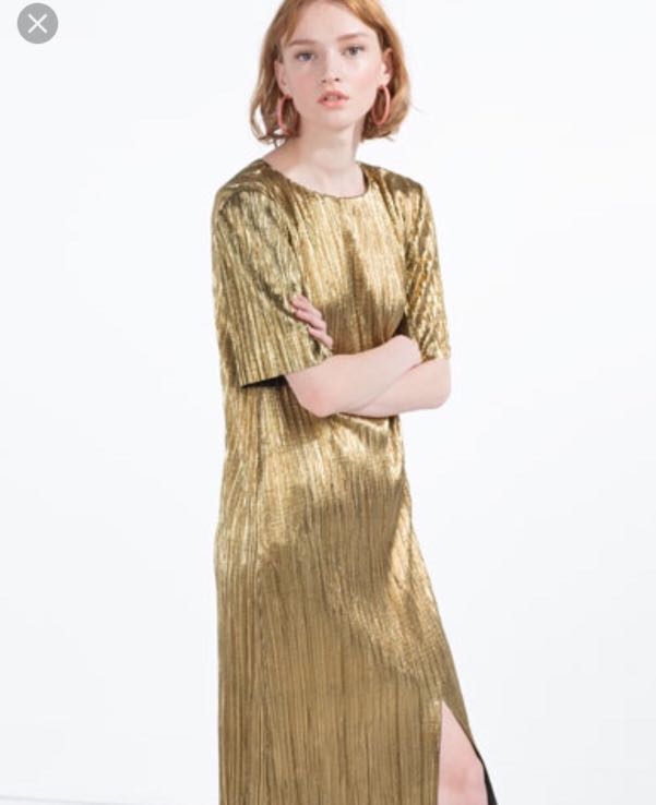 Zara gold dress (M size), Women's 