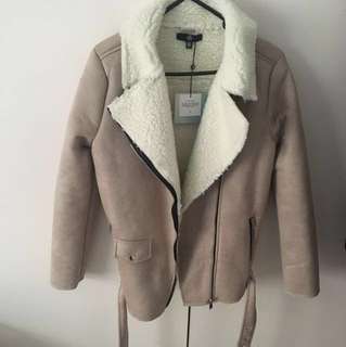 MISSGUIDED Faux Suede Shearling Lined Biker Jacket