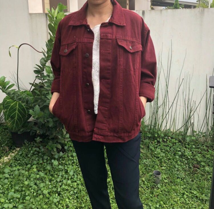 maroon jeans jacket
