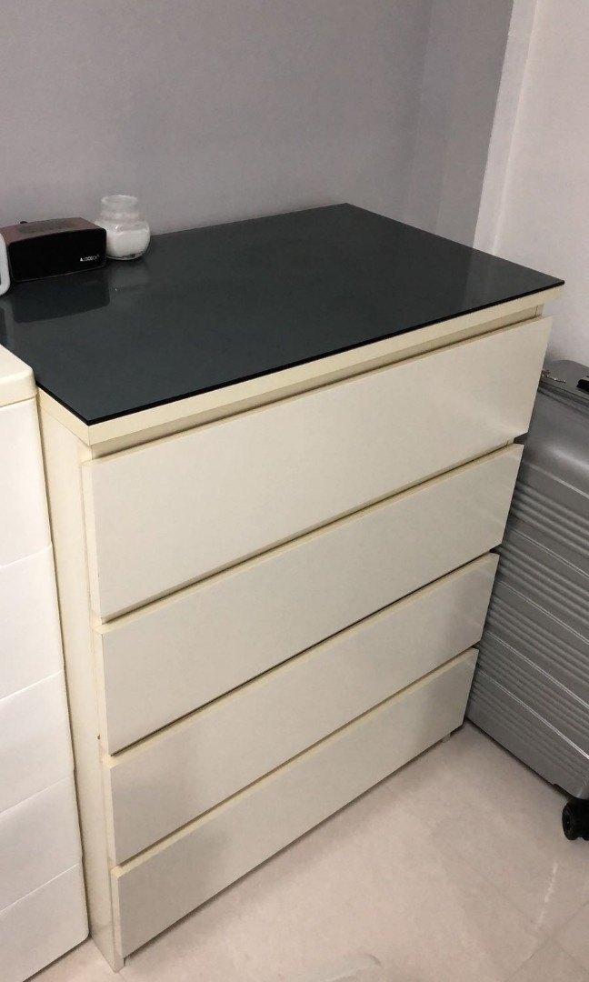 Black Glass Top Only For Ikea Malm Drawer Furniture Shelves