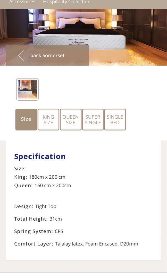 Dunlopillo Latex Mattress(Somerset)10 years warranty, Furniture & Home