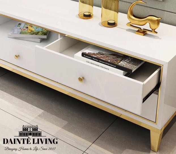 Modern Luxe Chrome Gold TV Console Bespoke, Furniture & Home Living