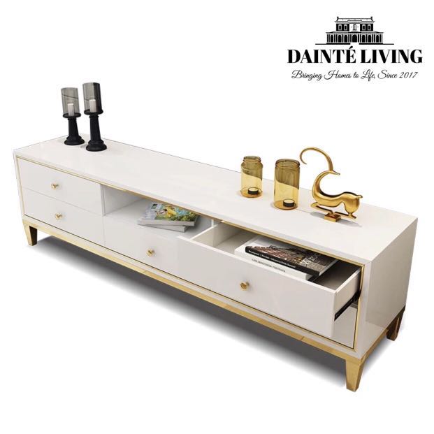 Modern Luxe Chrome Gold TV Console Bespoke, Furniture & Home Living