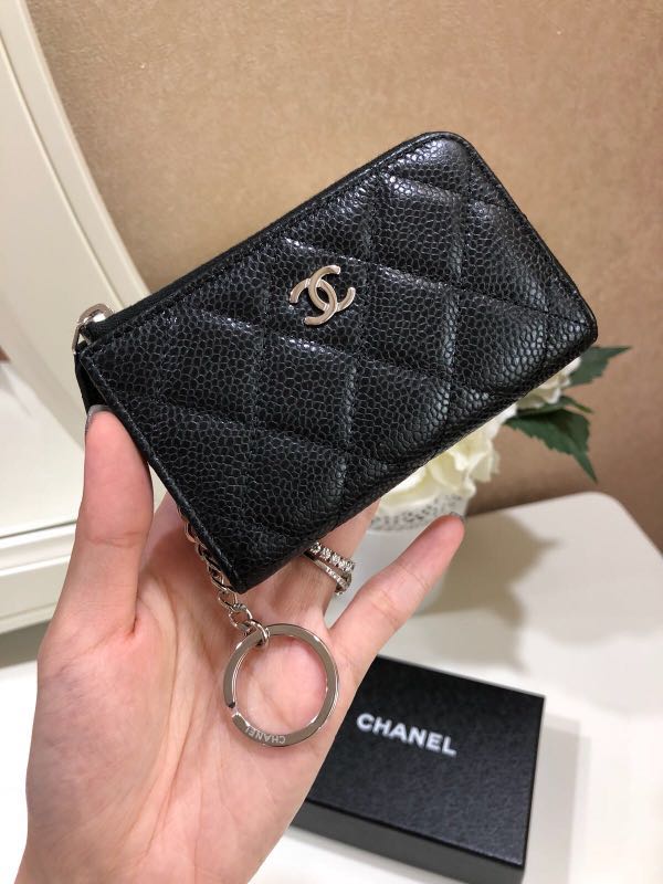 Chanel Red 22k Leather Caviar Card Holder Key Chain Gold Cc Zipper Wallet  Listed By Classymodanyc Tradesy 