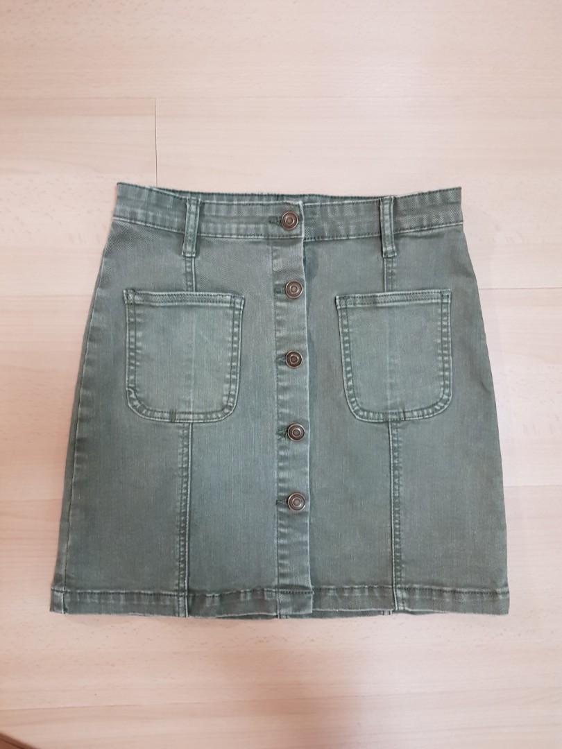 olive green denim skirt