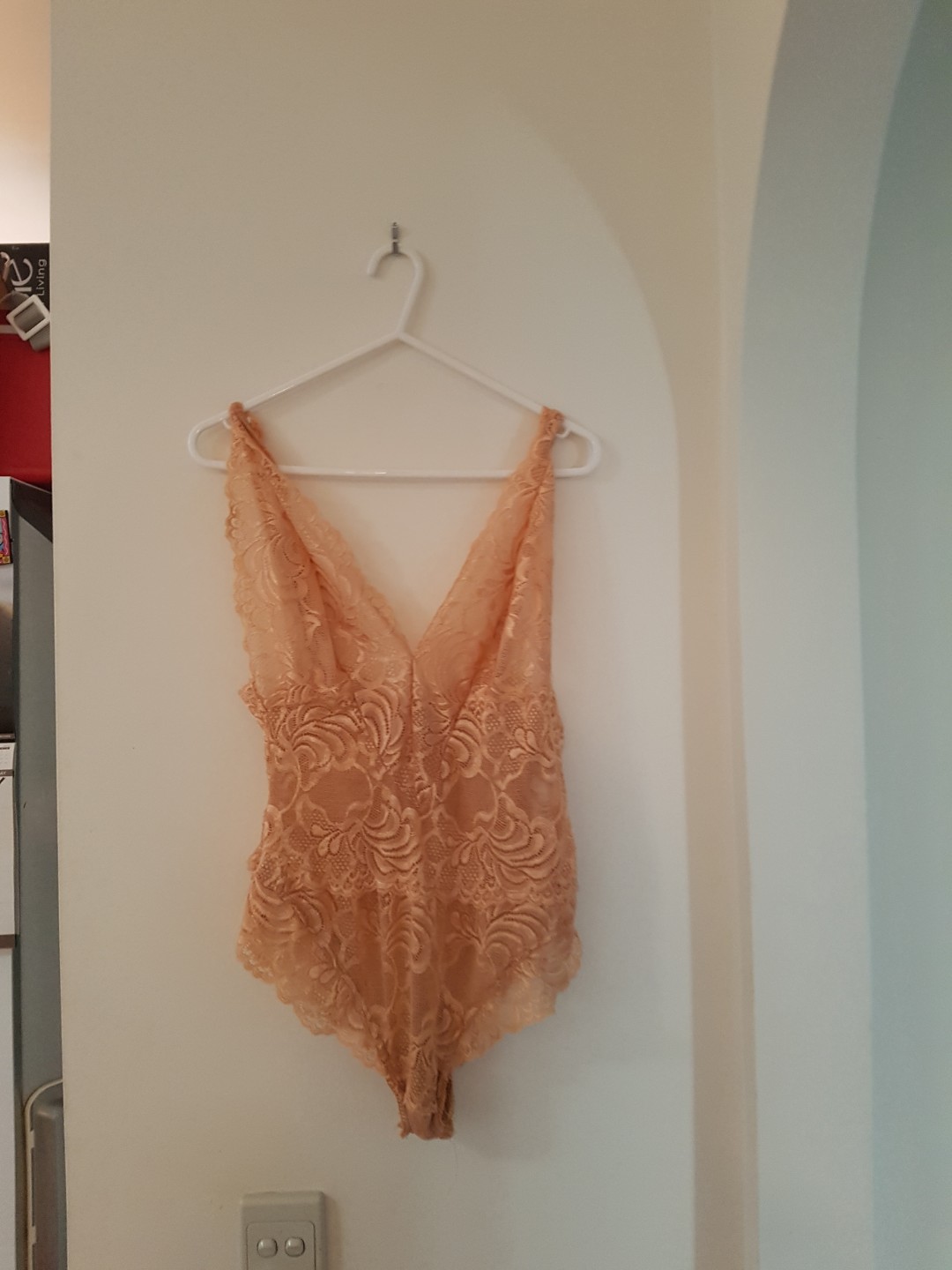 peach lace bodysuit