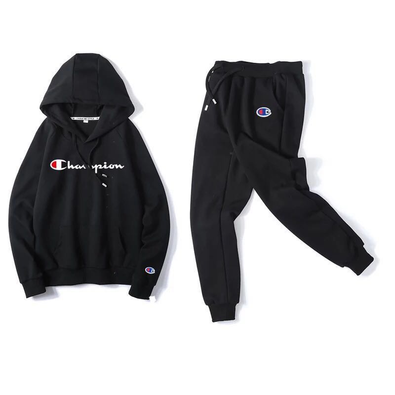 black champion hoodie and sweatpants
