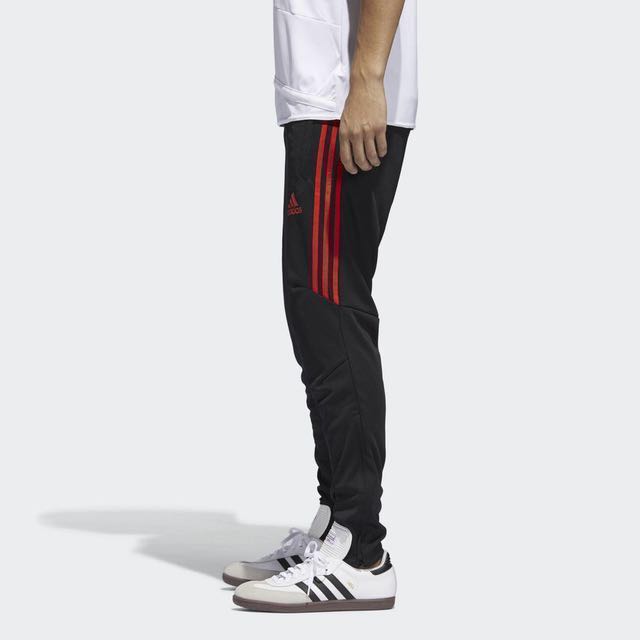 black with red stripe adidas pants