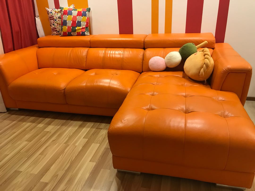 Italian Orange Leather Sofa For Sale Furniture Sofas On Carousell