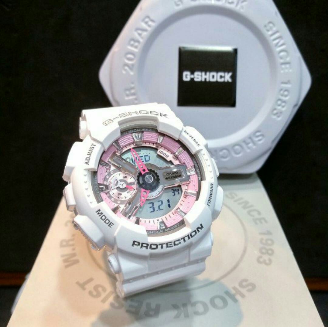 white and pink g shock