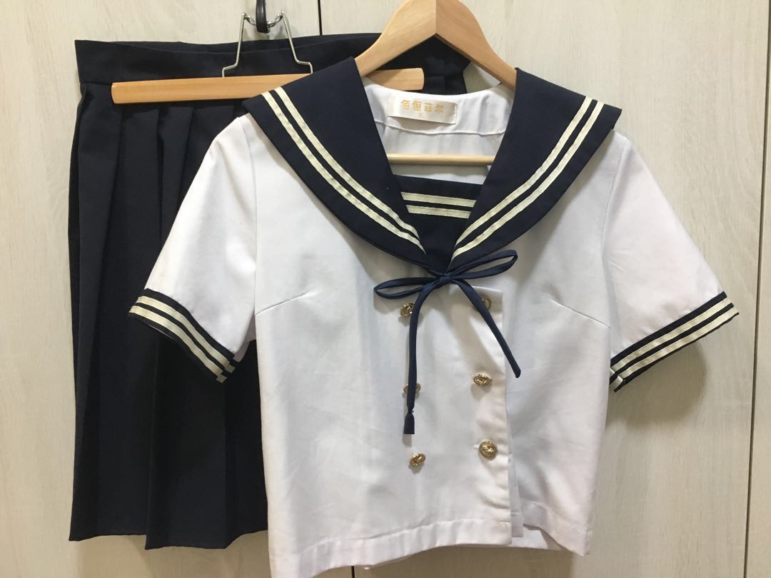 Jk水手服日系制服前開雙排扣水手服大碼 她的時尚 上衣在旋轉拍賣