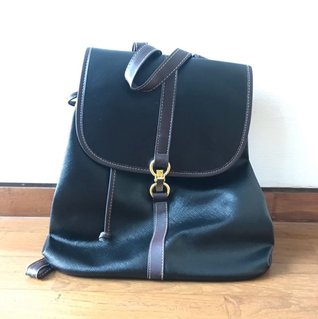 black faux leather backpack womens