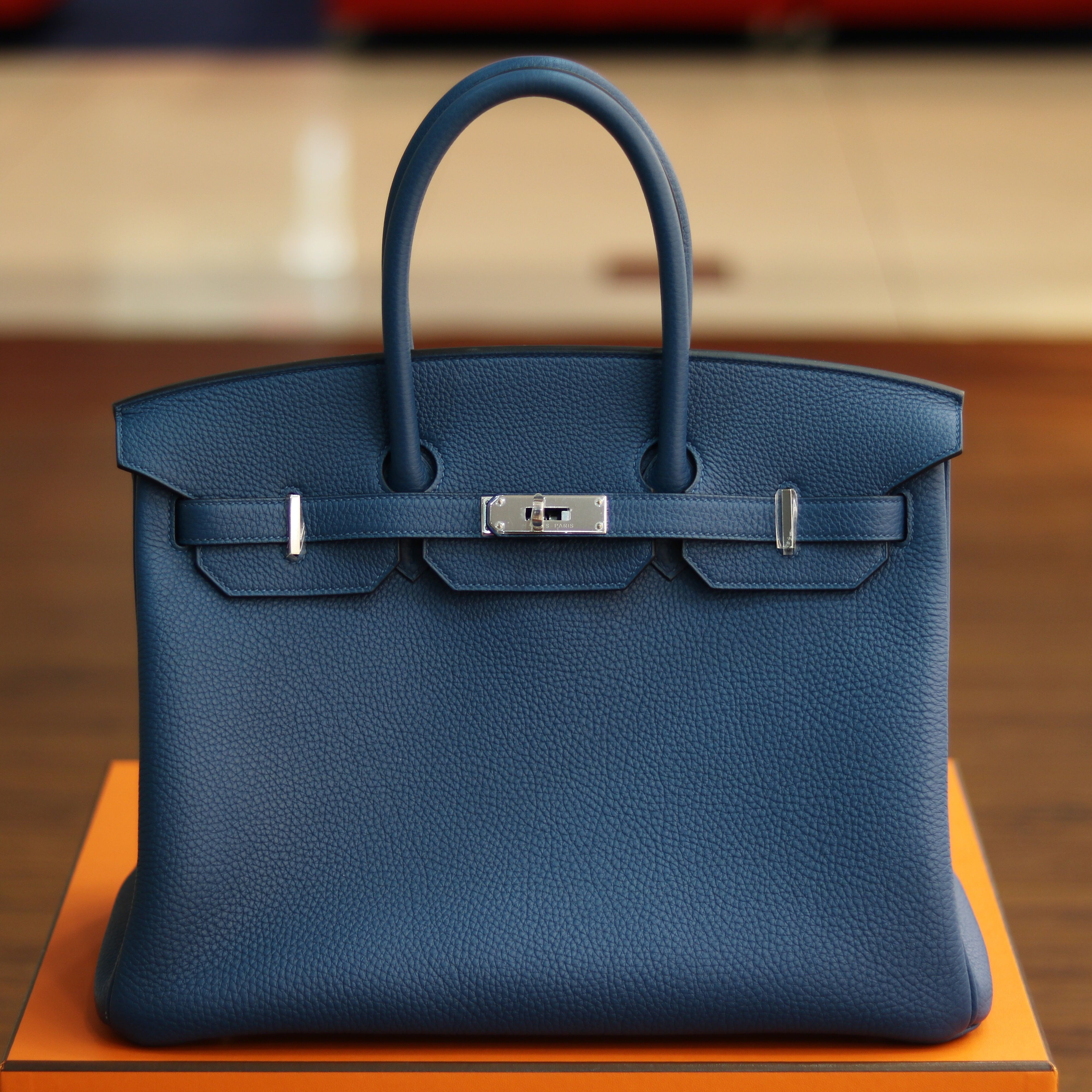 Hermes Birkin bag 25 Blue de galice Togo leather Silver hardware