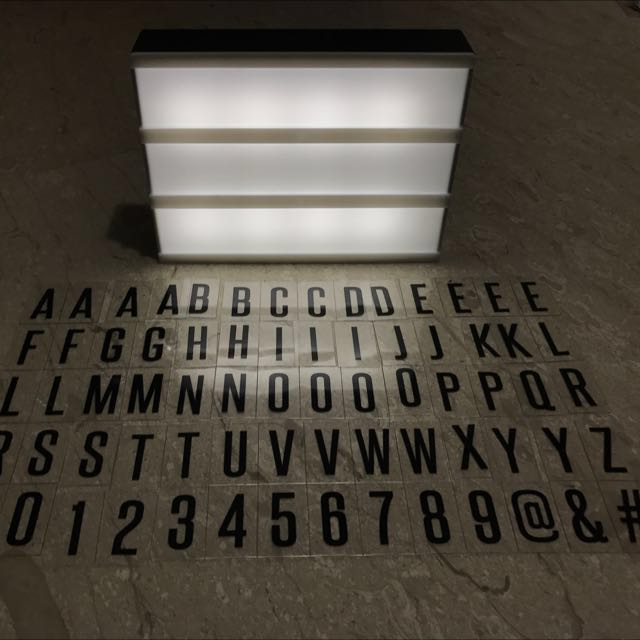 Lightbox (Category: Occasions & Party Supplies) located in Singapore. Submitted by cheapsalesjk (Listing ID 94311303, Image 2). Description: Great for Birthday Parties A5 Lightbox 💡 Letters and symbols to spell out your own message! 🎉 Condition: New RETAIL PRICE: $39.90 Used only once for my birthday party..