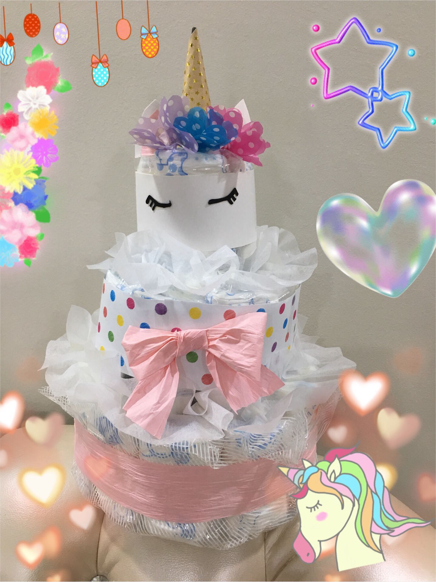 Unicorn 3 Tier New Born Baby Girl Diaper Cake Babies Kids On Carousell