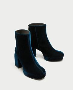 zara blue velvet boots