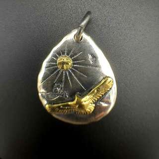Goro Long Disk With Golden Eagle And Sun Soaring Over Land Size XL Pendant