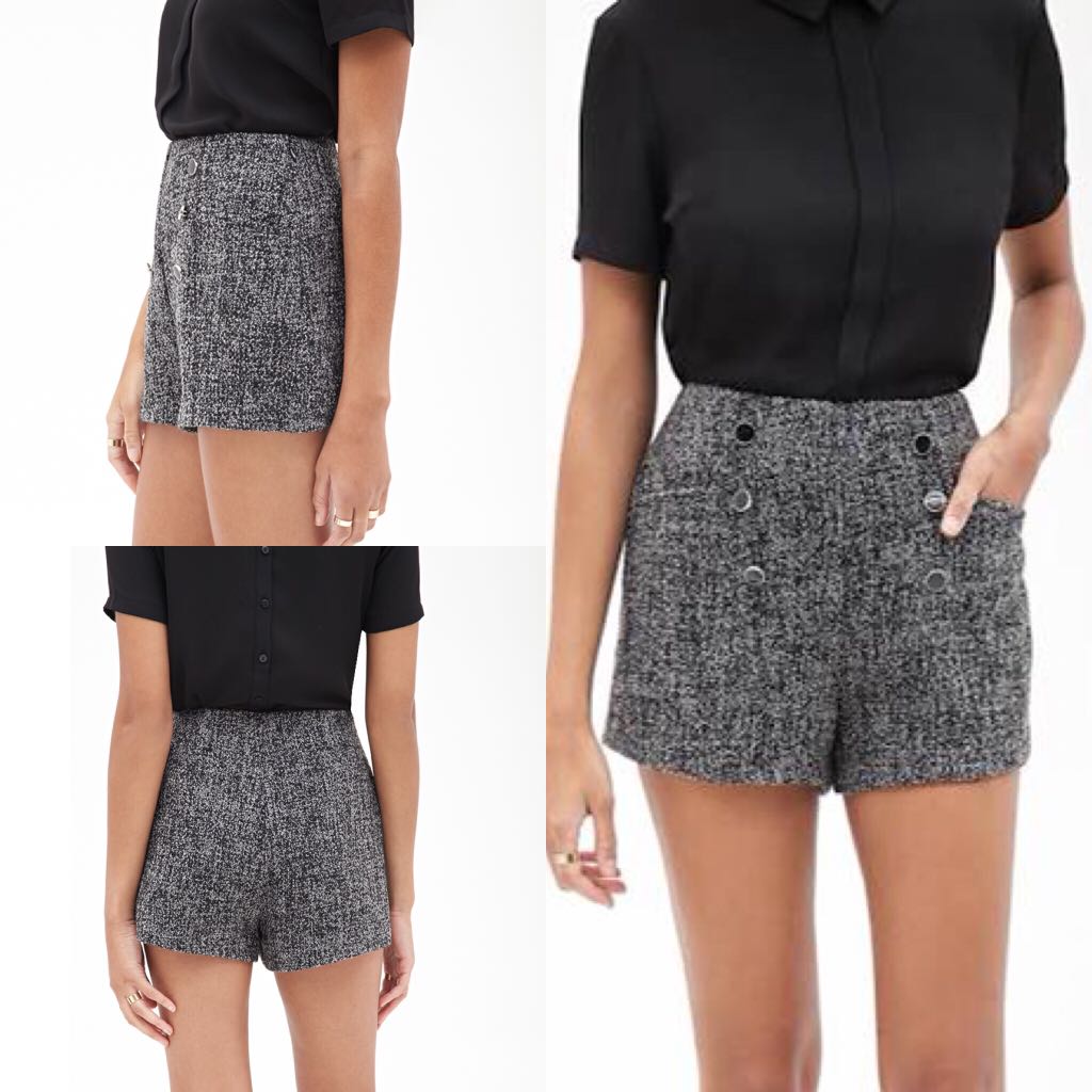 high waisted tweed shorts