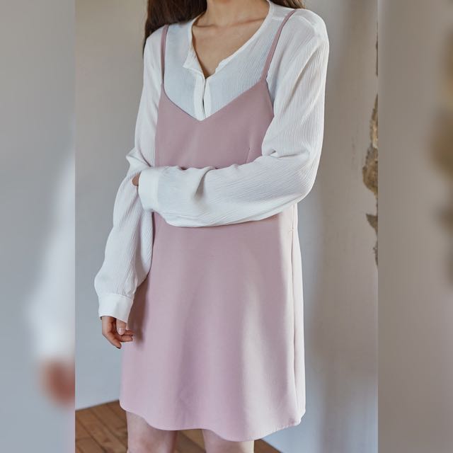 Korean Ulzzang Pink Slip Dress Women S Fashion Clothes Dresses Skirts On Carousell Mini dress ribbed material crew neckline adjustable ruching with ties at sides slim fitting dress can be worn at multiple lengths good stretch. korean ulzzang pink slip dress