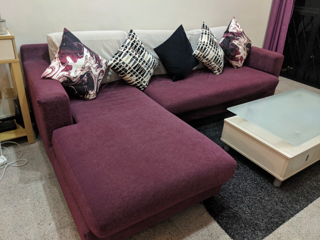 Maroon l deals shaped sofa