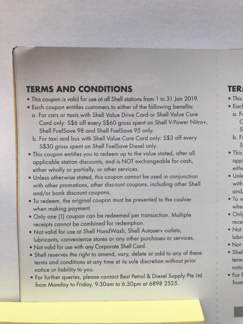Shell coupon / voucher booklet (May 2018 Jan 2019), Entertainment