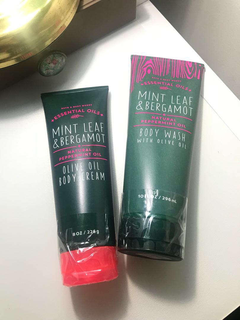 Bath & Body Works Body Cream and Body Wash in Mint Leaf and Bergamot, Beauty & Personal Care