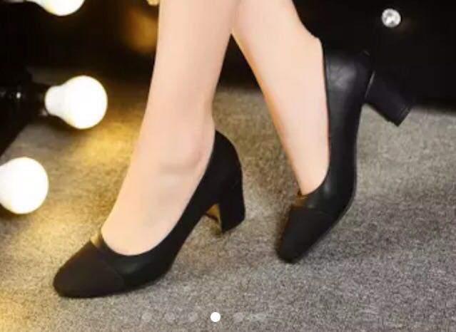 Black low Heels Pumps, Women's Fashion 