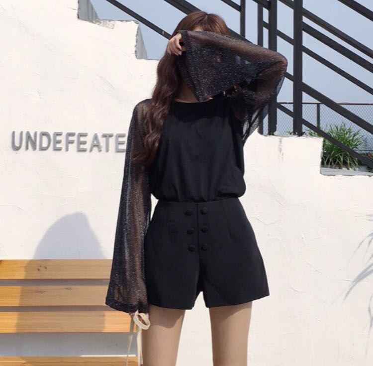 BNWTS  Korean Black Sunscreen Shirt With Transparent Long Sleeve