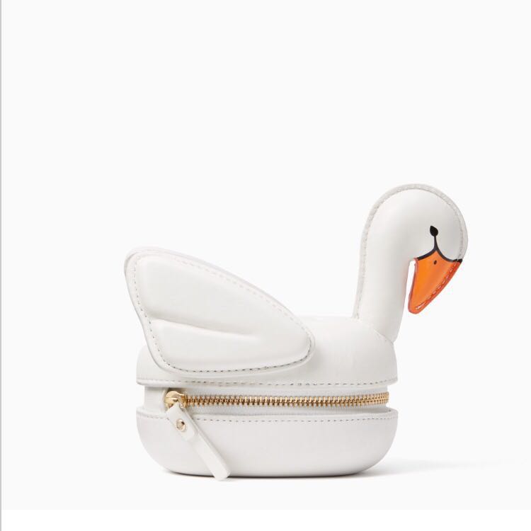 SALE KAte Spade Checking In 3D Swan Coin Purse White