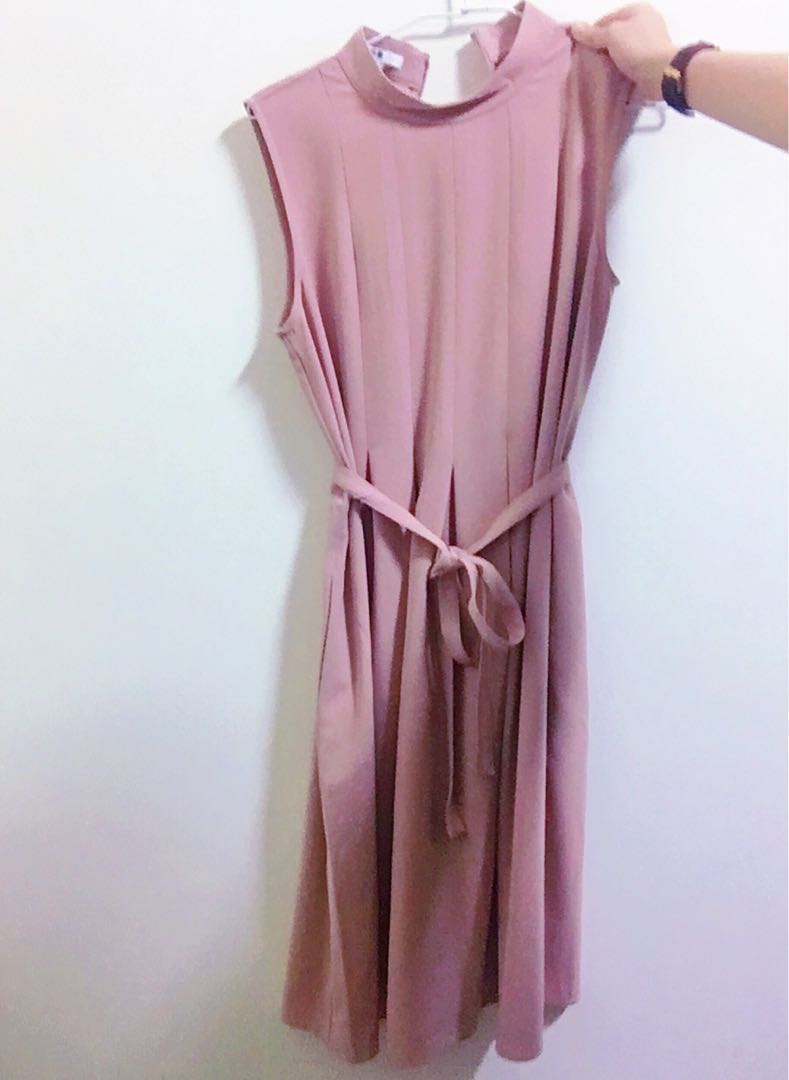 無袖雪紡氣質洋裝粉色日本uniqlo帶回l Size 她的時尚 洋裝在旋轉拍賣