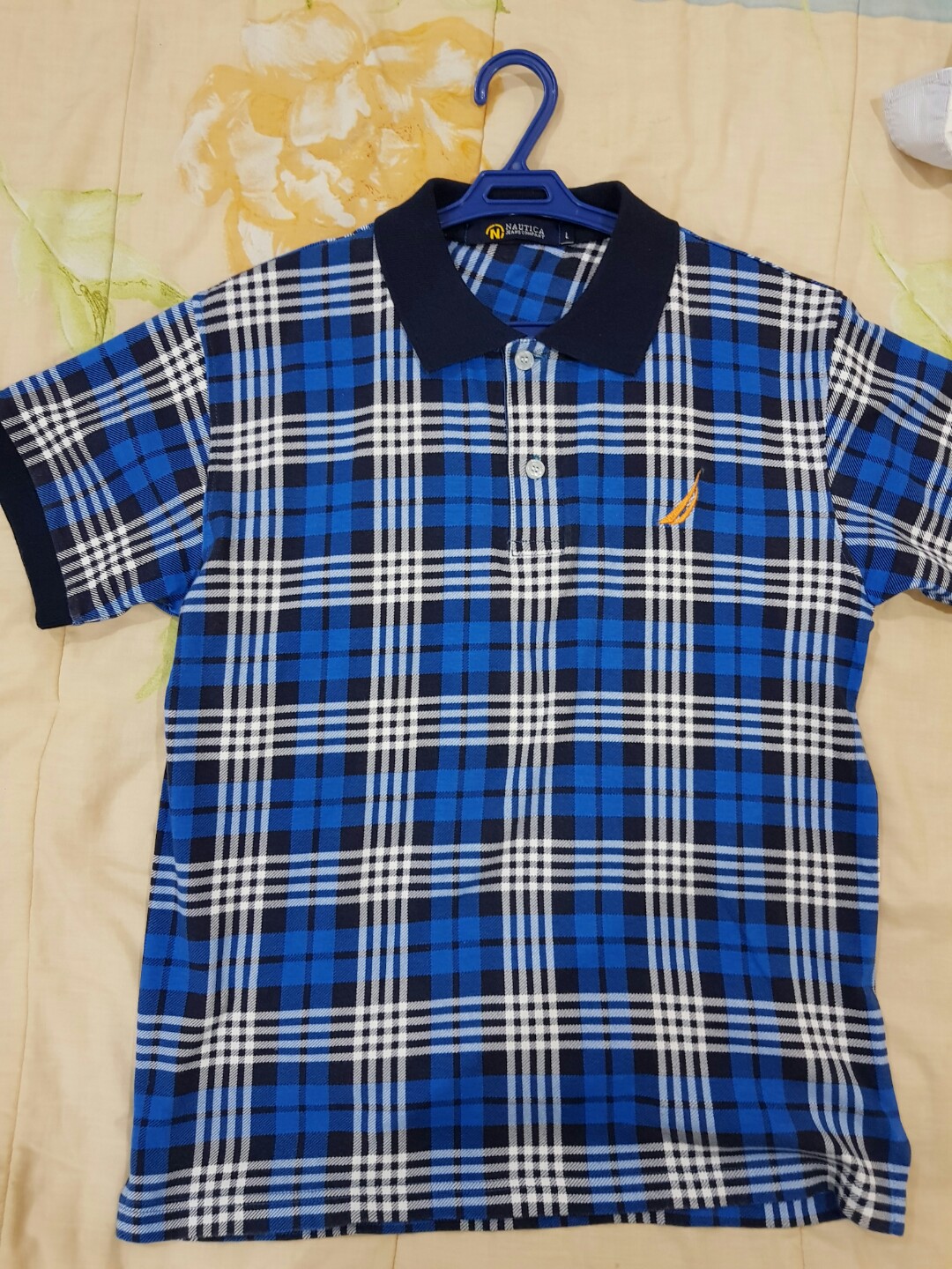 blue checkered polo