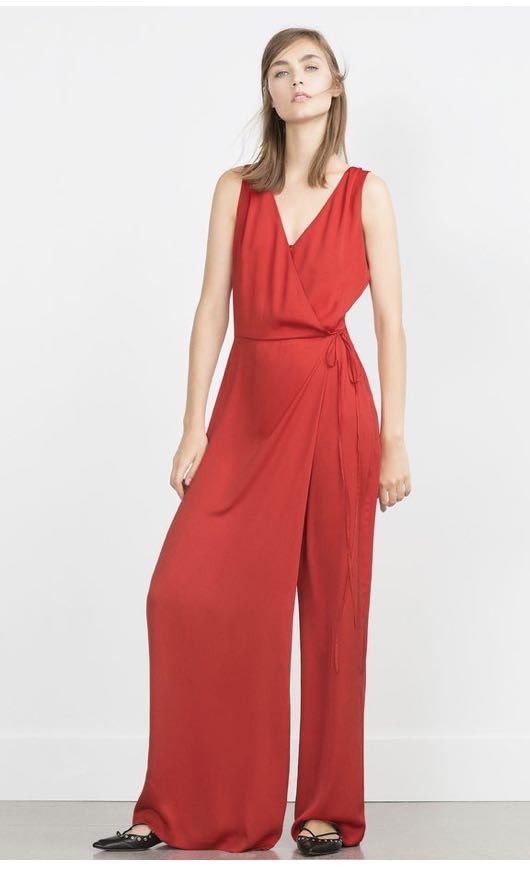 ZARA Crossover Red Jumpsuit, Fesyen 