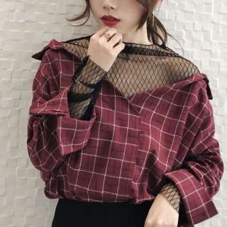 Korean two-piece plaid top