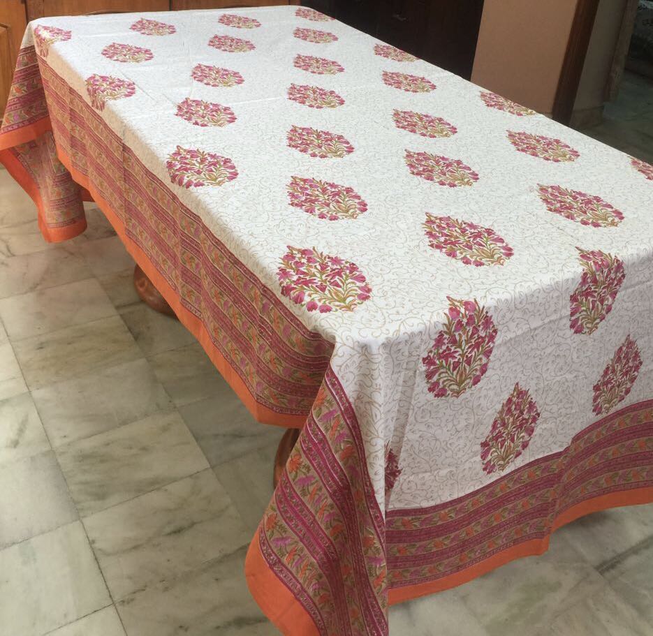 8 Seater Dining Table Cloth Linen Table Cover In Block Print
