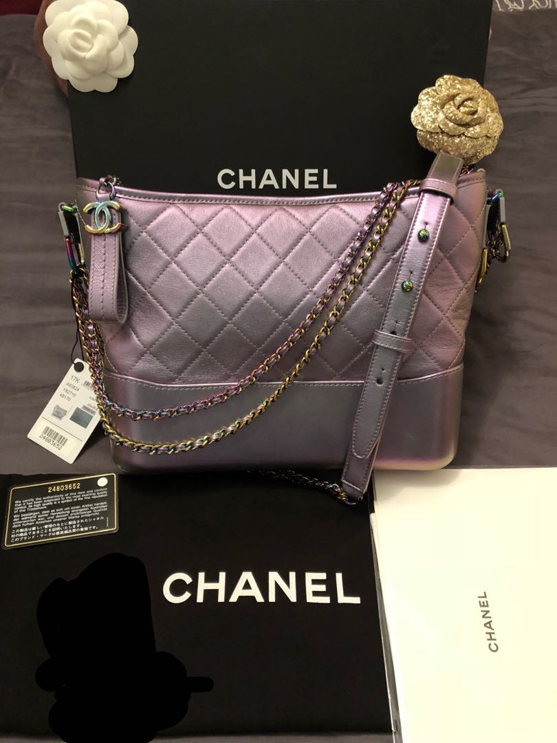 Chanel Gabrielle Hobo Shoulder Bag in Iridescent Purple with Rainbow  Mermaid Hardware - SOLD