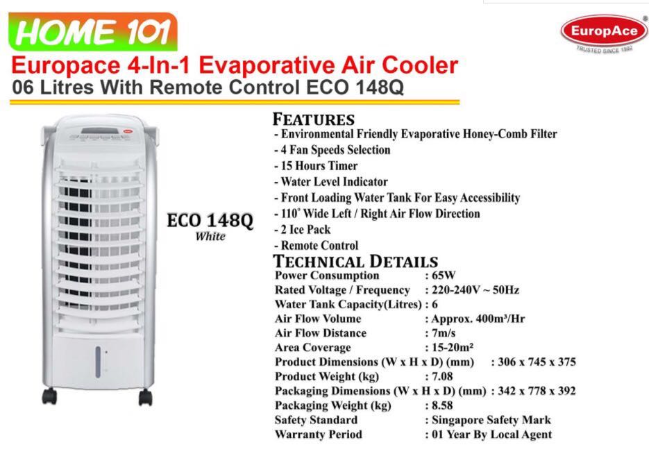 EuropAce ECO 4in1 Evaporative Air Cooler, TV & Home Appliances, Air