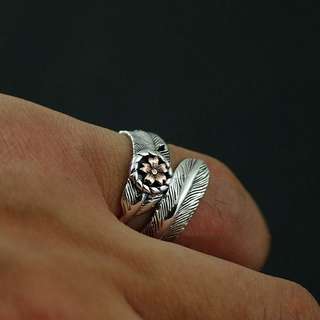 Japan Gothic Jewelry Good Vibrations 925 Sterling Silver Sakura Flowers Feather Open Ring