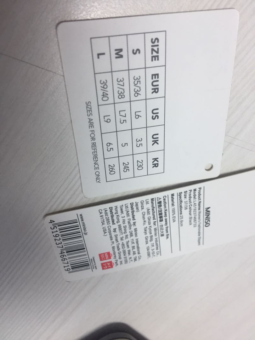 Size chart outlet sandal miniso